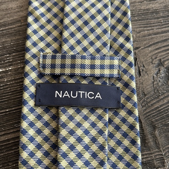 Men’s Nautica tie, blue, and olive gingham - Picture 2 of 2